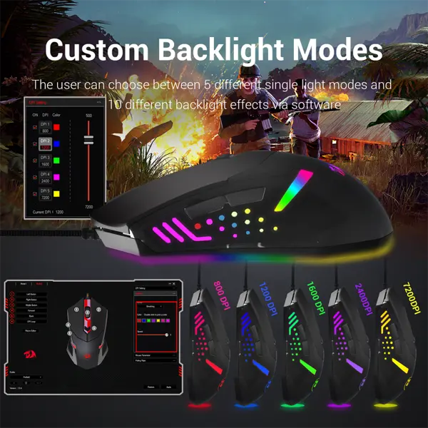 Redragon Centrophorus 2 M601 Wired Gaming Mouse, 7200 DPI, RGB, Black