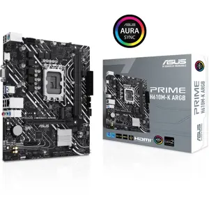 Asus Prime H610M-K ARGB Micro-ATX Motherboard, Intel H610 LGA1700, DDR5, PCIe 4.0, 32Gbps M.2, Realtek 1Gb Ethernet, HDMI and VGA, USB 3.2 Gen 1, SATA 6Gbps, Aura Sync