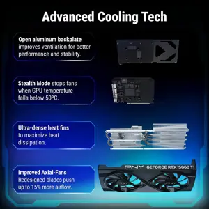 PNY NVIDIA GeForce RTX 5060 Ti OC Dual Fan Graphics Card, 16GB GDDR7, 128-Bit, Boost 2692MHz, PCIe 5.0, HDMI and DP 2.1, 2-Slot, VCG5060T16DFXPB1-O