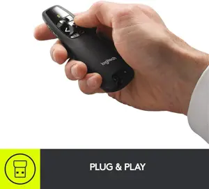 Logitech Wireless Presenter R400 USB-A PowerPoint Clicker with Class 2 Red Laser, 2.4GHz RF Wireless, Up to 50-Foot Range