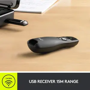 Logitech Wireless Presenter R400 USB-A PowerPoint Clicker with Class 2 Red Laser, 2.4GHz RF Wireless, Up to 50-Foot Range