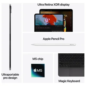 Apple 13" iPad Pro M5 Chip, M5 9-Core CPU 10-Core GPU 16-Core Neural Engine, 12GB RAM 512GB Storage, Wi-Fi 7 Bluetooth 6, Space Black, MDYL4