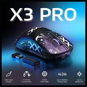 Attack Shark X3Pro Gaming Mouse, Tri-Mode Wired 2.4GHz BT, PAW3395 Optical Sensor, 26K DPI, 7 Buttons, Black with Sticker