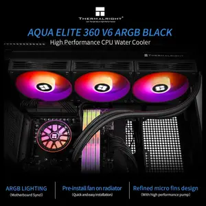 Thermalright Aqua Elite 360 V6 ARGB CPU Liquid Cooler, 360mm Radiator, 3x120mm ARGB Fans, 2800RPM Pump, Black