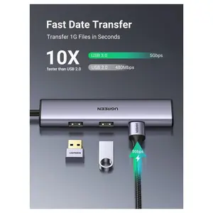 Ugreen Aluminium USB-C Hub 4 Port USB 3.0 Multiport Splitter, 5Gbps Fast Transfer, Aluminum Alloy Cooling, Flexible Nylon Cable, 20841
