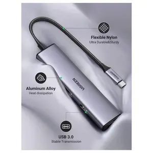 Ugreen Aluminium USB-C Hub 4 Port USB 3.0 Multiport Splitter, 5Gbps Fast Transfer, Aluminum Alloy Cooling, Flexible Nylon Cable, 20841