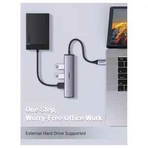 Ugreen Aluminium USB-C Hub 4 Port USB 3.0 Multiport Splitter, 5Gbps Fast Transfer, Aluminum Alloy Cooling, Flexible Nylon Cable, 20841