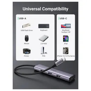 Ugreen Aluminium USB-C Hub 4 Port USB 3.0 Multiport Splitter, 5Gbps Fast Transfer, Aluminum Alloy Cooling, Flexible Nylon Cable, 20841