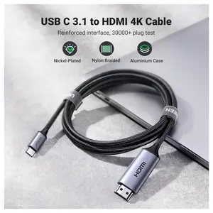 Ugreen USB-C to HDMI Cable, 4K At 60Hz, Thunderbolt 4/3 To HDMI, 1.5m, Gray Black 50570