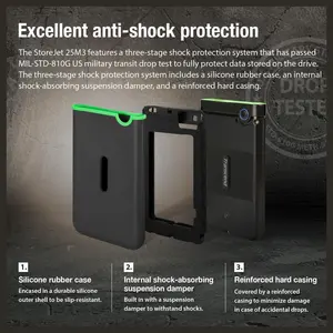 Transcend StoreJet 2TB Rugged External Hard Drive Micro-USB 3.2 Gen 1, TS2TSJ25M3S