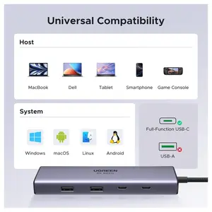 Ugreen Revodok 9-in-1 USB-C Hub Gigabit Ethernet Adapter, 4K@60Hz HDMI, 100W PD Charging, 5Gbps Data Transfer Speed, SD/TF Card Reader, 2 USB-C and 2 USB-A 3.0, 15375