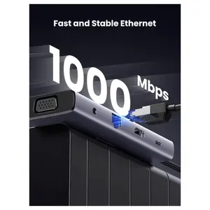 Ugreen USB C Hub USB-C 10-in-1 Dongle Dual Monitor 4K 30Hz HDMI and VGA 1Gbps Ethernet 100W PD 3x USB-A 3.0 SD and Micro SD 3.5mm Audio Jack 15601