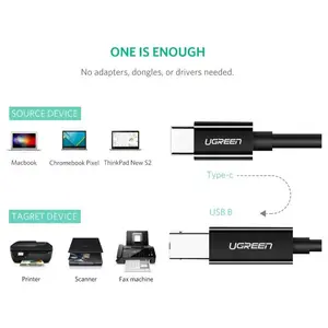 Ugreen USB-C Printer Cable 2M USB Type C to USB 2.0 Type B, 480Mbps, Black 50446