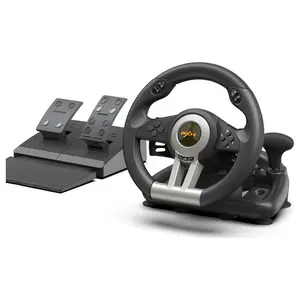 PXN V3 Pro Gaming Racing Steering Wheel, 180-Degree Steering, Dual Vibration Motors, Linear Pedals, Black