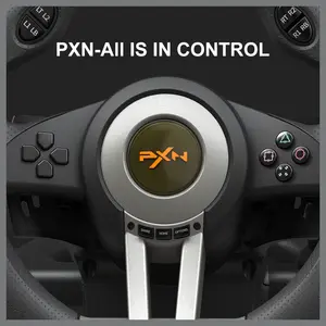 PXN V3 Pro Gaming Racing Steering Wheel, 180-Degree Steering, Dual Vibration Motors, Linear Pedals, Black