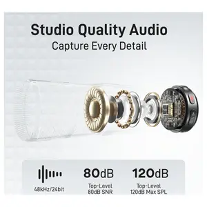 Maono Wave T5 Wireless Lavalier Microphone, USB C, 48KHz 24Bit, 300m Range, 30H, WAVE T5 PC2