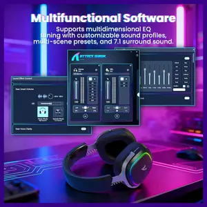 ATTACK SHARK G800 Wireless RGB Gaming Headset, 7.1 Surround Sound, 50mm Drivers, 2.4GHz Bluetooth Wired, Black