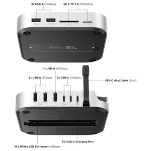Ugreen Mac Mini M4 Dock, 11-in-1 USB-C Hub With 8TB M.2 NVMe Enclosure 10Gbps, 5x USB-A, 2x USB-C, SD and TF Card Slot, Model 65487