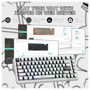 Attack Shark X82 Pro HE Mechanical Gaming Keyboard, Tri-Mode 2.4G Wired BT, 8K Polling Rate, Hall Effect Magnetic Switch, 5000mAh, White Comic