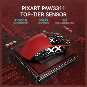 Attack Shark X11 Lightweight Wireless Gaming Mouse With RGB Charging Dock Tri-Mode 2.4G USB-C Wired BT, 22K DPI, PAW3311 Optical Sensor, 5 Programmable Buttons, Red