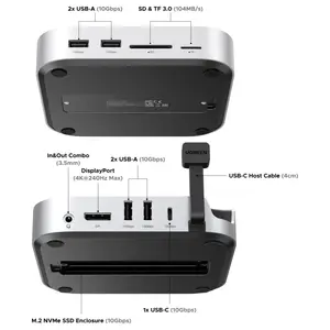 UGREEN Mac Mini M4 Dock With 4K 144Hz Display Port and SSD Enclosure, 8TB, 10Gbps, 4K 240Hz DP, USB-A and USB-C, SD and TF, Audio, 65488