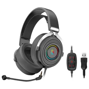 Bloody G535 Virtual 7.1 Surround Sound Gaming Headset, 50mm HD Driver, RGB Light, Detachable Mic Black and Silver