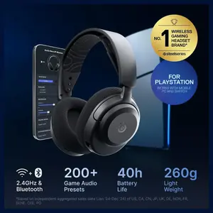 SteelSeries Arctis Nova 3P Wireless Multi-Platform Gaming Headset, Mobile App Control, 40Hr Battery, Neodymium Magnetic Drivers, 2.4GHz and Bluetooth, Black 61686