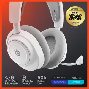 SteelSeries Arctis Nova 7 Wireless Gen 2 Gaming Headset, Real-Time App Control, 50+Hr Battery, Neodymium Magnetic Drivers, 2.4GHz and Bluetooth, PC PS5 PS4 Switch 1/2 Mobile, White 61731