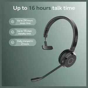 Jabra Evolve 65 TE Stereo Wireless Single-Ear Headphones Noise-Canceling Mic, 16hrs Battery Life, Dual Connectivity, Black