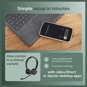Jabra Evolve 65 TE Stereo Wireless Single-Ear Headphones Noise-Canceling Mic, 16hrs Battery Life, Dual Connectivity, Black