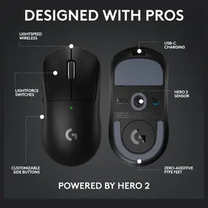 Logitech G PRO X Superlight 2c Lightspeed Gaming Mouse, 44K DPI, Up To 8kHz Polling, Black