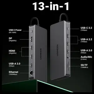 Ugreen Revodok Pro 313 Laptop Docking Station 13-in-1 4K Triple Display USB C Dock Dual HDMI and DP 10Gbps 100W PD Gigabit Ethernet SD and TF Card Reader 15978