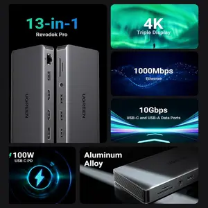 Ugreen Revodok Pro 313 Laptop Docking Station 13-in-1 4K Triple Display USB C Dock Dual HDMI and DP 10Gbps 100W PD Gigabit Ethernet SD and TF Card Reader 15978