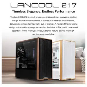 Lian Li LANCOOL 217 ATX Mid-Tower PC Case, 5 PWM Fans, Genuine Wood Panels, Back-Connect Ready, Flexible PSU Mounting, Black Walnut Wood, LAN217X