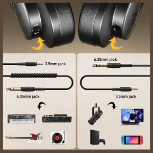 MAONO MH700 Gaming Headphones Over Ear Wired Headset 50mm Driver 3.5mm to 6.35mm Jack Black