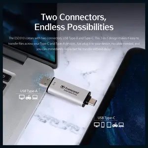 Transcend ESD310 512GB Dual USB Type-A and USB Type-C External SSD Up To 1050MB/s Black TS512GESD310S