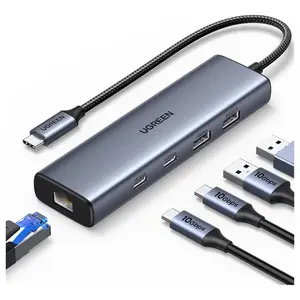 UGREEN USB C to Ethernet Adapter 6-in-1 Hub, 2xUSB-C 3.2 10Gbps, USB-A 3.2 10Gbps, USB-A 2.0, Gigabit RJ45, USB-C Power Port - 45320