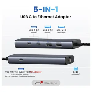 UGREEN USB C to Ethernet Adapter 6-in-1 Hub, 2xUSB-C 3.2 10Gbps, USB-A 3.2 10Gbps, USB-A 2.0, Gigabit RJ45, USB-C Power Port - 45320