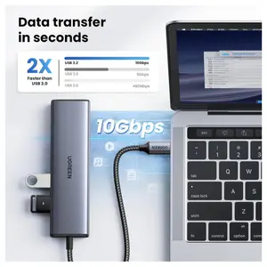 UGREEN USB C to Ethernet Adapter 6-in-1 Hub, 2xUSB-C 3.2 10Gbps, USB-A 3.2 10Gbps, USB-A 2.0, Gigabit RJ45, USB-C Power Port - 45320