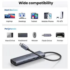 UGREEN USB C to Ethernet Adapter 6-in-1 Hub, 2xUSB-C 3.2 10Gbps, USB-A 3.2 10Gbps, USB-A 2.0, Gigabit RJ45, USB-C Power Port - 45320