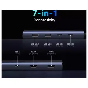 UGREEN 7-in-1 USB-C Hub Dual 4K at 60Hz HDMI 100W PD 4x USB-A and USB-C 10Gbps Aluminum Alloy 45379