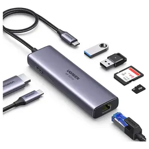 UGREEN Revodok 7 in 1 USB-C Hub Gigabit Ethernet Adapter 4K at 60Hz HDMI 100W PD 2x USB-A 3.0 SD and TF Card Reader 60515