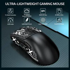 ATTACK SHARK R1 Wireless Gaming Mouse Tri-Mode 2.4G USB-C Wired Bluetooth 5.2 18000 DPI Black