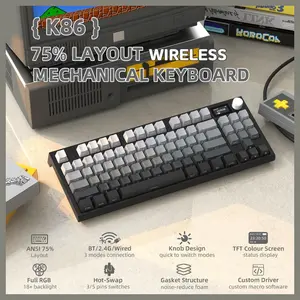 ATTACK SHARK K86 RGB Wireless Mechanical Keyboard, Hot-Swappable, 2.4GHz Bluetooth USB-C, TFT Color Display and CNC Knob, Moonlight