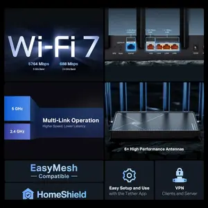 TP-Link Archer BE400 BE6500 Dual-Band WiFi 7 Router, 6.5Gbps, Dual 2.5Gbps Ports