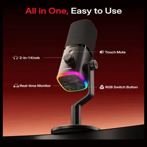 Maono PD100W Wireless and USB Microphone, One-Click Noise Reduction, Custom RGB, 3.5mm Headphone Jack, Black