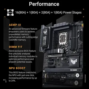 ASUS TUF Gaming Z890-PLUS WiFi ATX Motherboard, Z890 LGA1851, DDR5, PCIe5.0, Thunderbolt4 Type-C, 4xM.2, Wi-Fi7, 2.5Gb