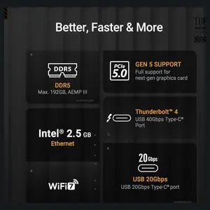 ASUS TUF Gaming Z890-PLUS WiFi ATX Motherboard, Z890 LGA1851, DDR5, PCIe5.0, Thunderbolt4 Type-C, 4xM.2, Wi-Fi7, 2.5Gb