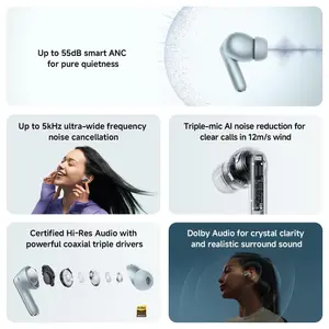 Xiaomi Redmi Buds 8 Pro True Wireless Bluetooth In-Ear Earbuds, 55dB Active Noise Cancelling, Triple Driver, Hi-Res HiFi Sound, Dolby Audio, 33h+ Battery Life, Bluetooth 5.4, IP54, Obsidian Black