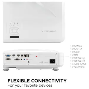 ViewSonic LS832WU Ultra-Short Throw Laser Projector, WUXGA 1920x1200p, 5000 ANSI Lumens, 0.25 Throw Ratio, H and V Keystone, Dual HDMI Inputs